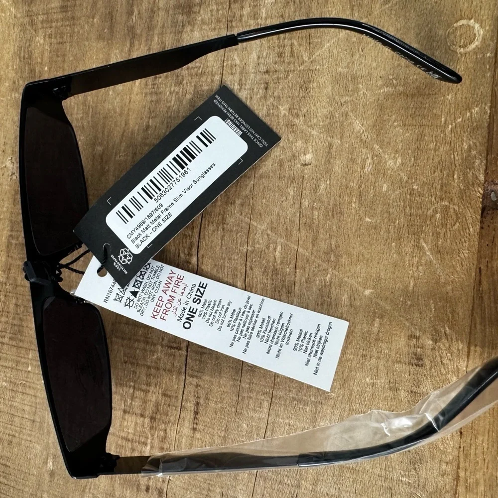 NEW PrettyLittleThing Black Matte Metal Frame Slim Visor Sunglasses ~UVA UVB
